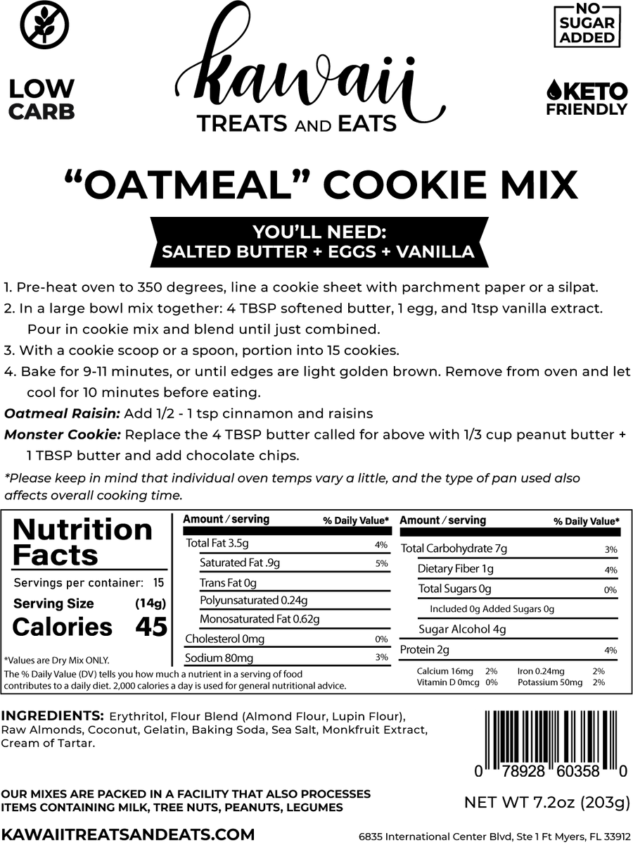 Chewy "Oatmeal" Cookie Mix low carb, keto, gluten free, sugar free